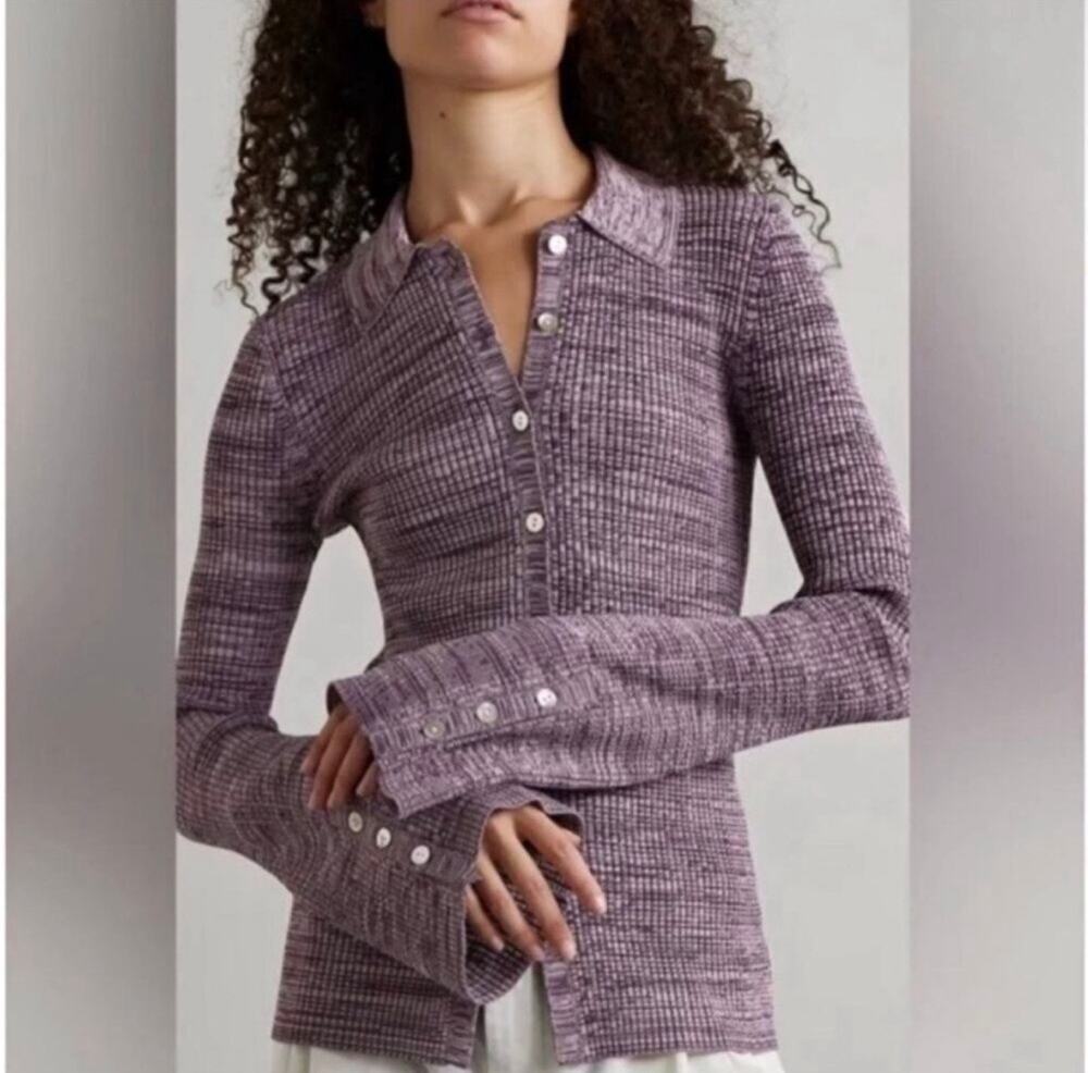 LE ORE Remini Collar Button Down Top in Marled Purple Size Small